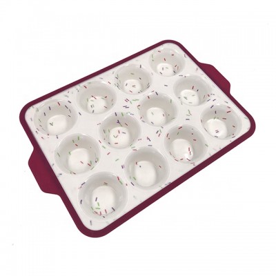 Silicone Muffin Pan12 Cups Cupcake Baking Pan Stainless Steel metal frame inside BPA Free Dishwasher Microwave Safe